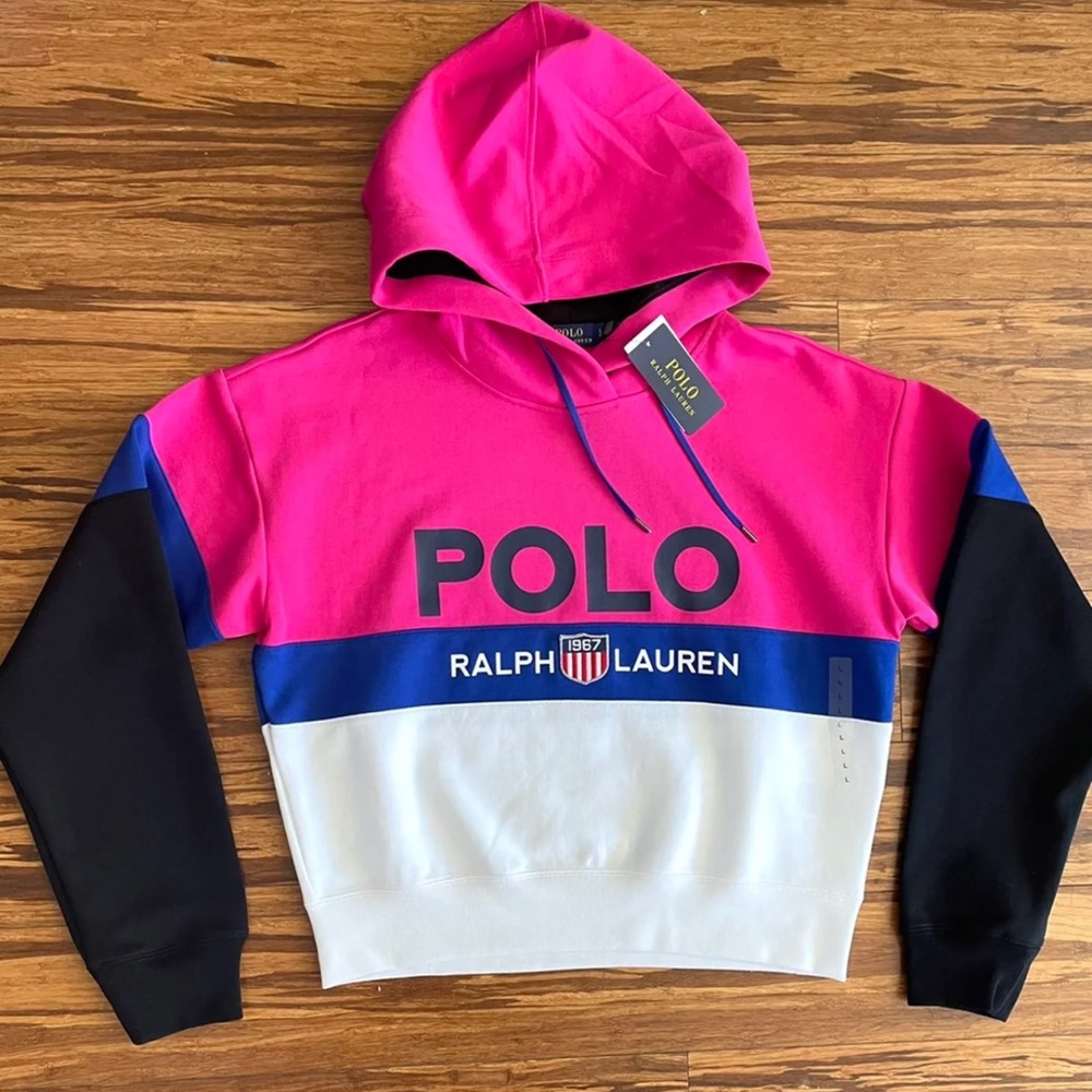 Polo Ralph Lauren Women’s POLO Spellout Colorblock Hoodie Size Med NWT